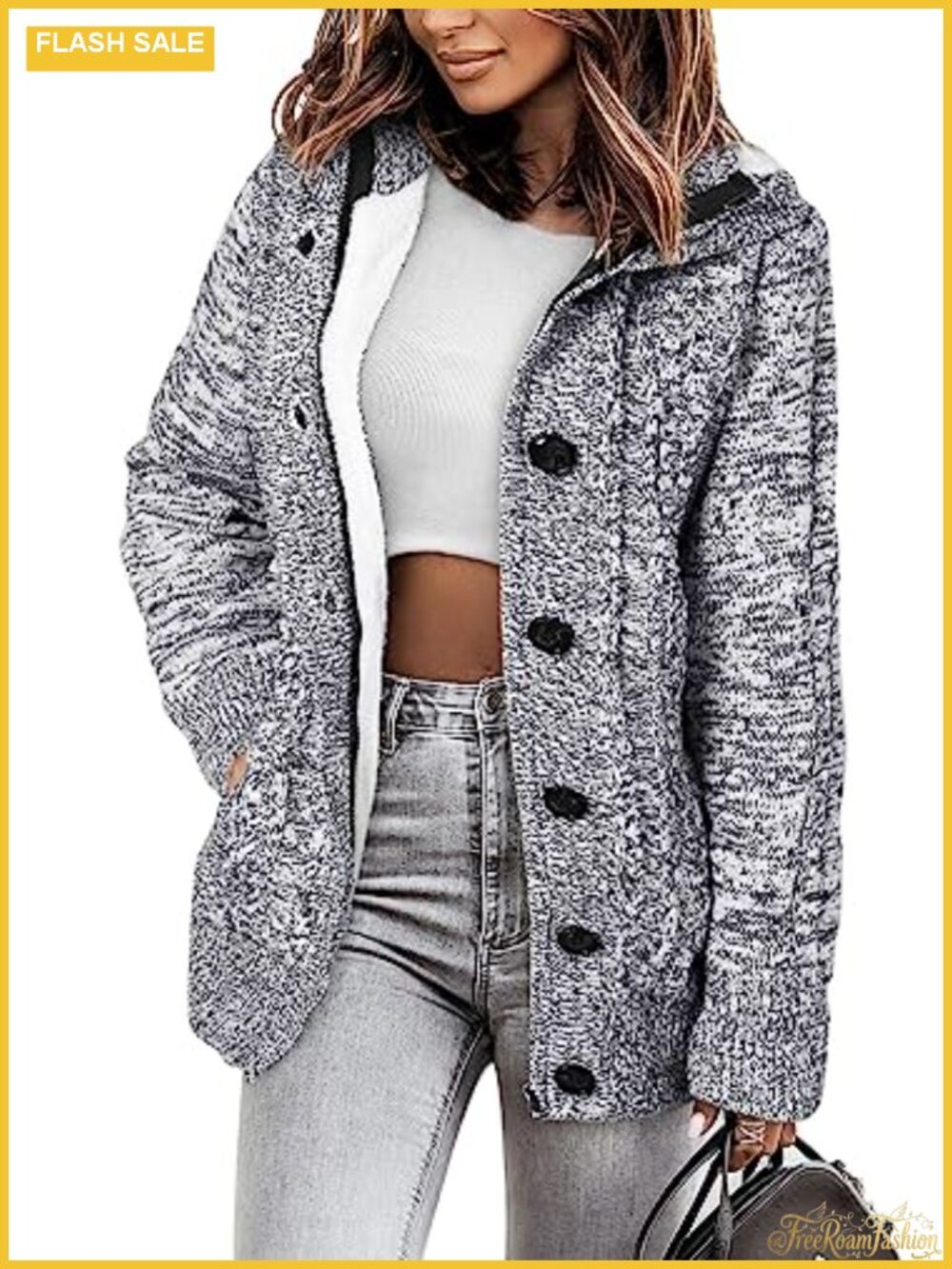 Fleece Lined Hooded Cardigan Sweater Zip Button Knit Winter